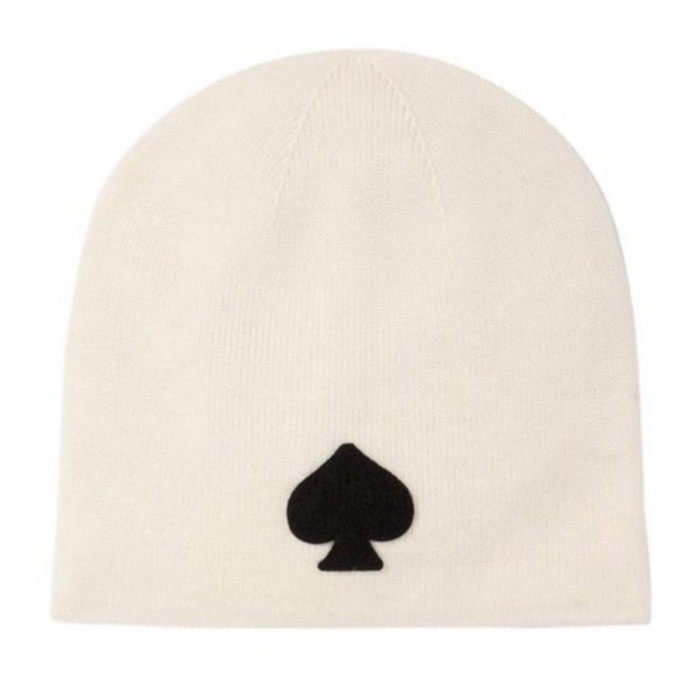 KATE SPADE • Cream Signature Spade Hats Off Beanie Cap Hat - Picture 3 of 4